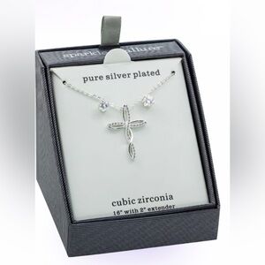 Sparkle Allure CZ Pure Silver Cross 3 piece  jewelry Set Studd earrings